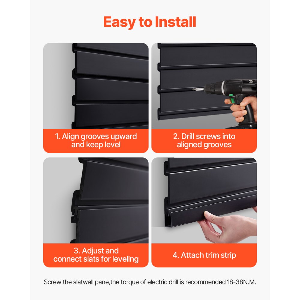 VEVOR Slat Wall Paneling, 8 x 4 ft, PVC Garage Slatwall with Modular Design, Black Slat Wall Easy-to-Install Adjustable Slatwall Panel with Coupling Structure & DIY Cutting, Fits for Storage & Display