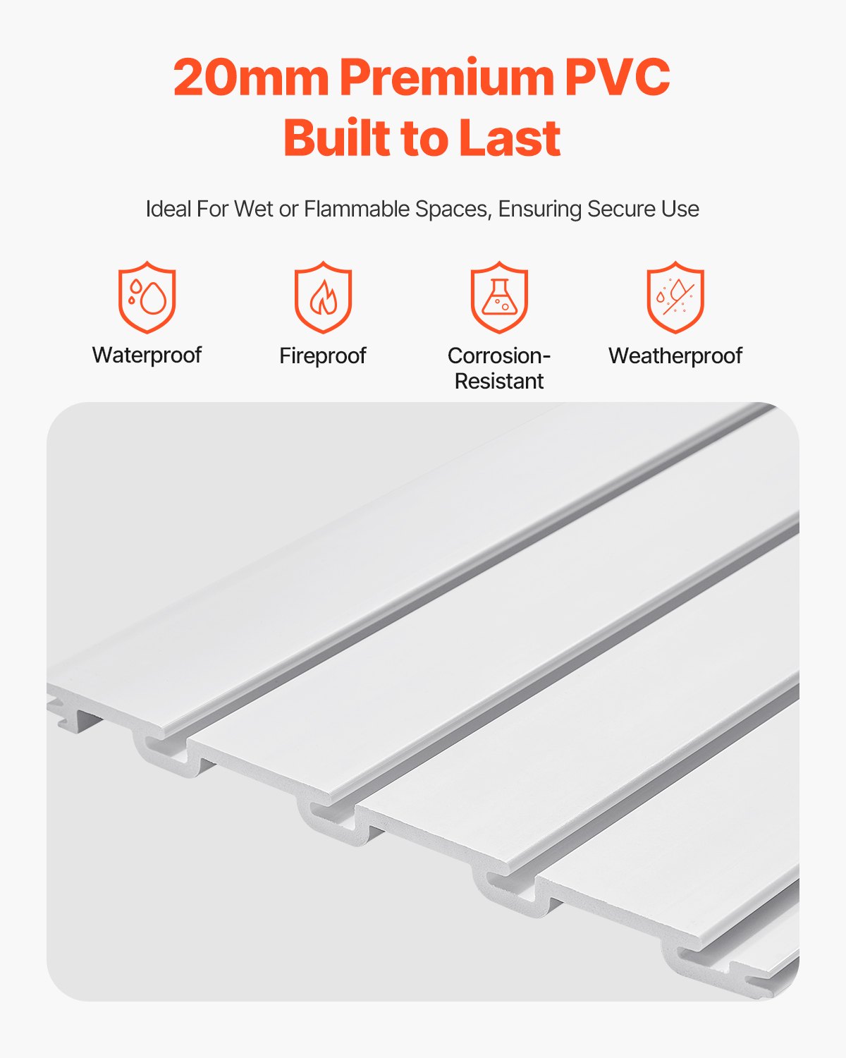 VEVOR Slat Wall Paneling, 8 x 4 ft, PVC Garage Slatwall with Accessories, White Slat Wall Easy-to-Install Adjustable Slatwall Panel with Coupling Structure & DIY Cutting, Fits for Storage & Display