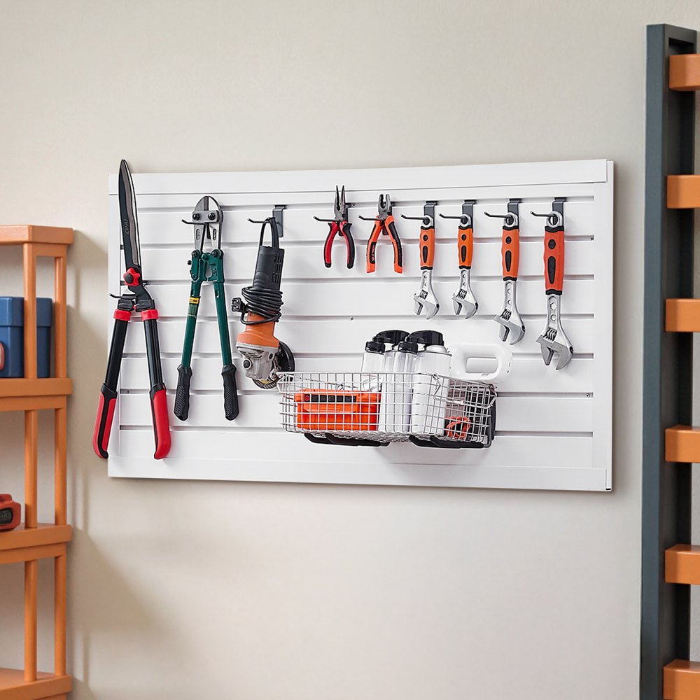 VEVOR Slat Wall Paneling, 2 x 4 ft, PVC Garage Slatwall with Modular Design, White Slat Wall Easy-to-Install Adjustable Slatwall Panel with Coupling Structure & DIY Cutting, Fits for Storage & Display