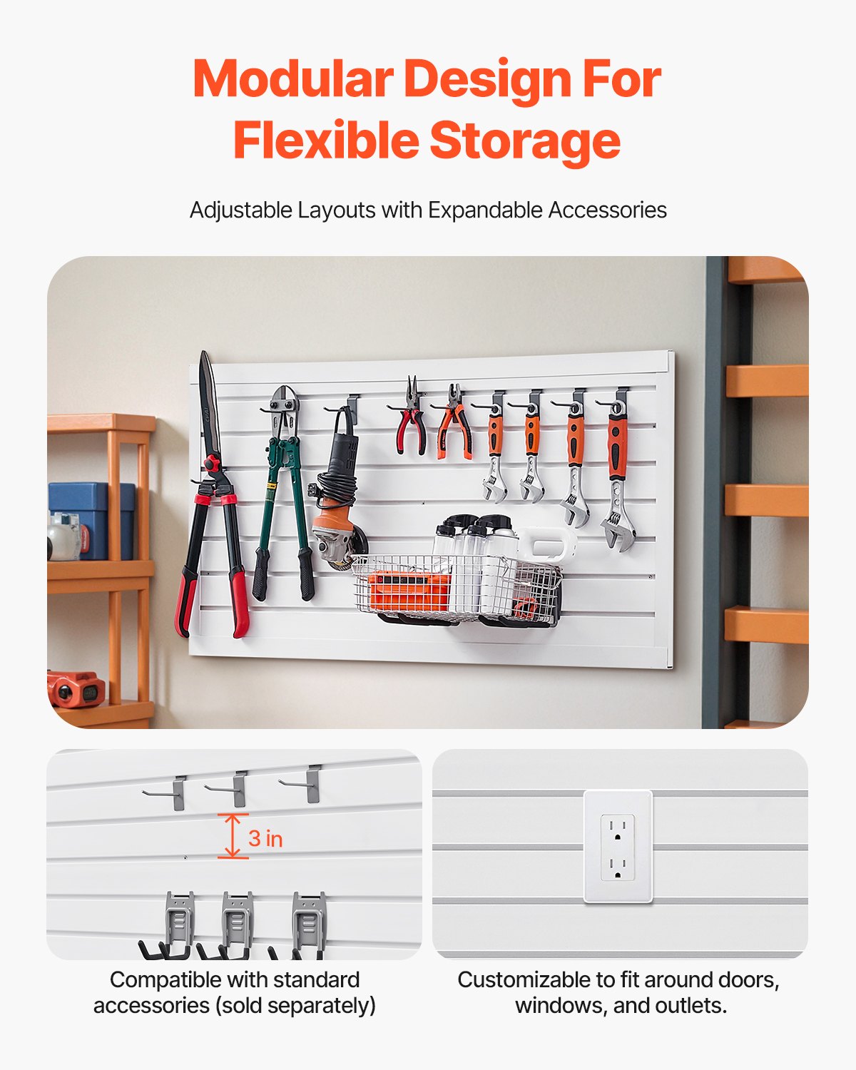 VEVOR Slat Wall Paneling, 2 x 4 ft, PVC Garage Slatwall with Modular Design, White Slat Wall Easy-to-Install Adjustable Slatwall Panel with Coupling Structure & DIY Cutting, Fits for Storage & Display