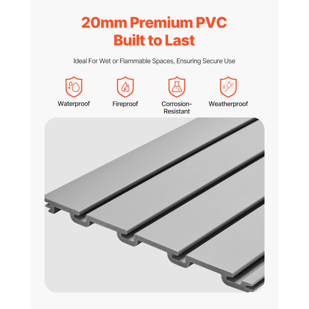 VEVOR Slat Wall Paneling, 2 x 4 ft, PVC Garage Slatwall with Modular Design, Grey Slat Wall Easy-to-Install Adjustable Slatwall Panel with Coupling Structure & DIY Cutting, Fits for Storage & Display