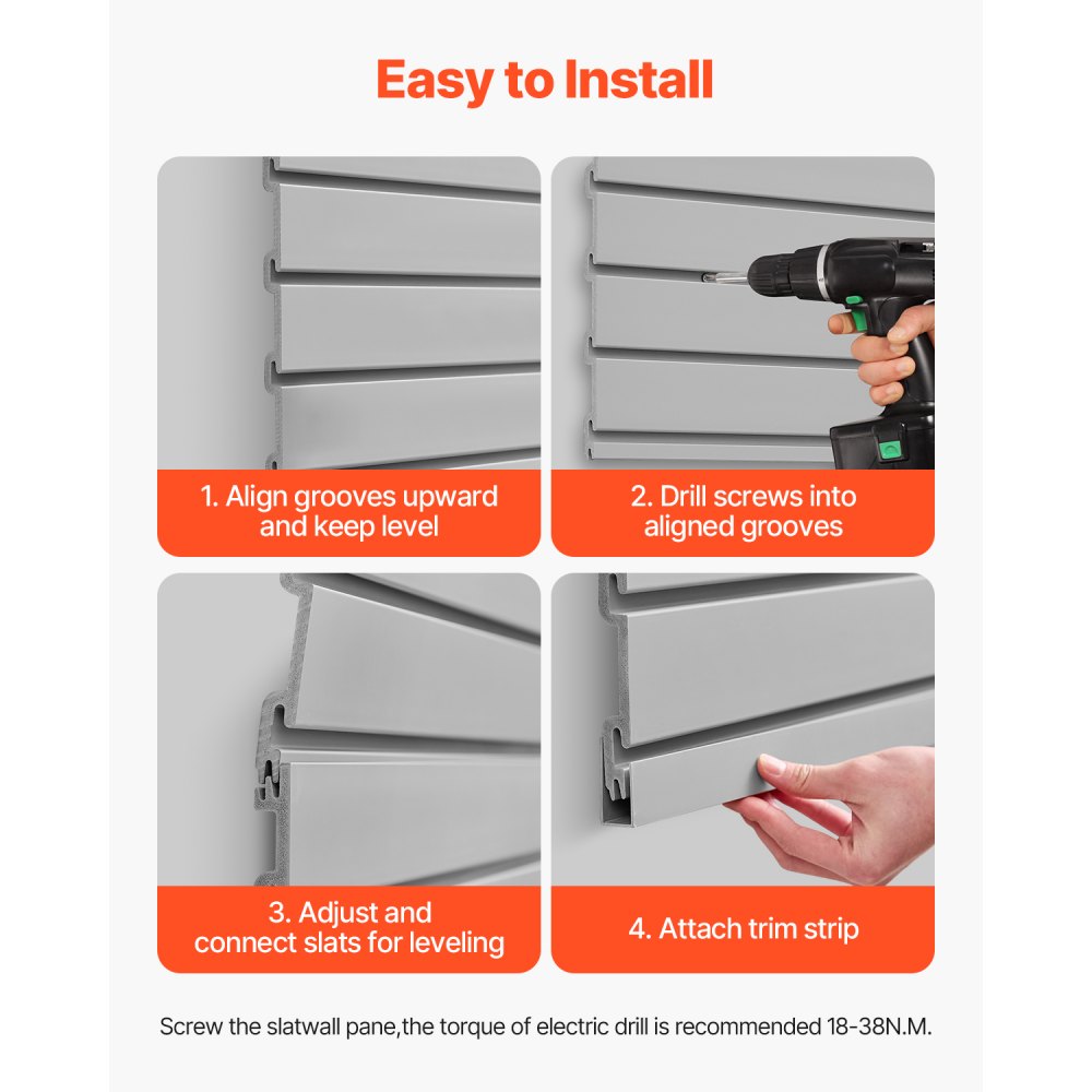 VEVOR Slat Wall Paneling, 2 x 4 ft, PVC Garage Slatwall with Modular Design, Grey Slat Wall Easy-to-Install Adjustable Slatwall Panel with Coupling Structure & DIY Cutting, Fits for Storage & Display