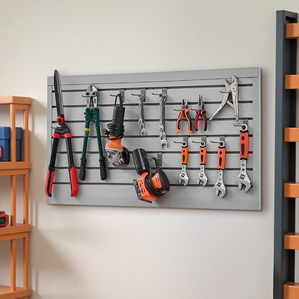 VEVOR Slat Wall Paneling, 2 x 4 ft, PVC Garage Slatwall with Modular Design, Grey Slat Wall Easy-to-Install Adjustable Slatwall Panel with Coupling Structure & DIY Cutting, Fits for Storage & Display