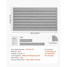 VEVOR Slat Wall Paneling, 2 x 4 ft, PVC Garage Slatwall with Modular Design, Grey Slat Wall Easy-to-Install Adjustable Slatwall Panel with Coupling Structure & DIY Cutting, Fits for Storage & Display