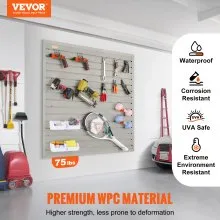 VEVOR Slatwall Panels, 4 ft x 1 ft Gray Garage Wall Panels 12"H x 48"L (Set of 4 Panels), Heavy Duty Garage Wall Organizer Panels Display for Retail Store, Garage Wall, and Craft Storage Organization