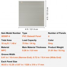 VEVOR Slatwall paneler, 4 ft x 1 ft Grå garagevægpaneler 12"H x 48"L (sæt med 4 paneler), Heavy Duty Garage Wall Organizer Paneler Display til detailbutik, garagevæg og håndværksopbevaring