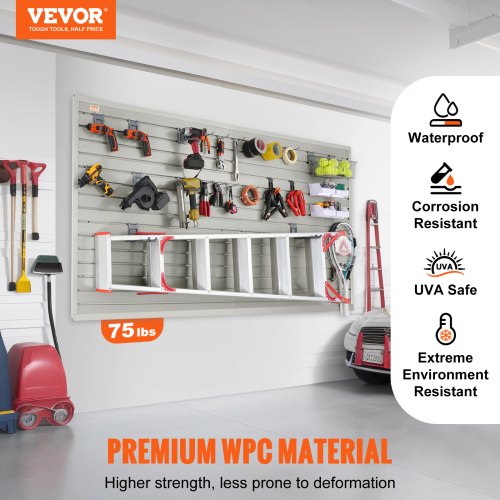 VEVOR Slatwall Panels - 4ft X 1ft Grey Garage Wall Panels (Set Of 8) With 75lb Capacity