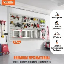 VEVOR Slatwall Panels, 121.9 x 30.48 cm Gray Garage Wall Panels (Set of 8 Panels), Heavy Duty Garage Wall Organizer Panels Display Perfect for Retail Store, Garage Wall, and Craft Storage Organization