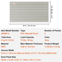 Panely Slatwall VEVOR, 4 stopy x 1 stopa šedé garážové nástěnné panely 12"V x 48"L (sada 2 panelů), vysoce výkonné garážové nástěnné organizérové ​​panely pro maloobchod, garážovou stěnu a organizaci řemeslných skladů