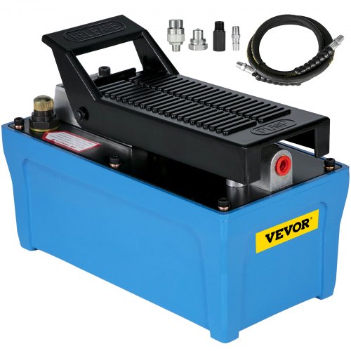 VEVOR Air Hydraulic Pump 10000 PSI Air Over Hydraulic Pump 1/2 Gal Reservoir Air Treadle Foot Actuated Hydraulic Pump 3/8" NPT with 6.56 ft Hose 2 Connector Single Acting for Car Repair (Blue)