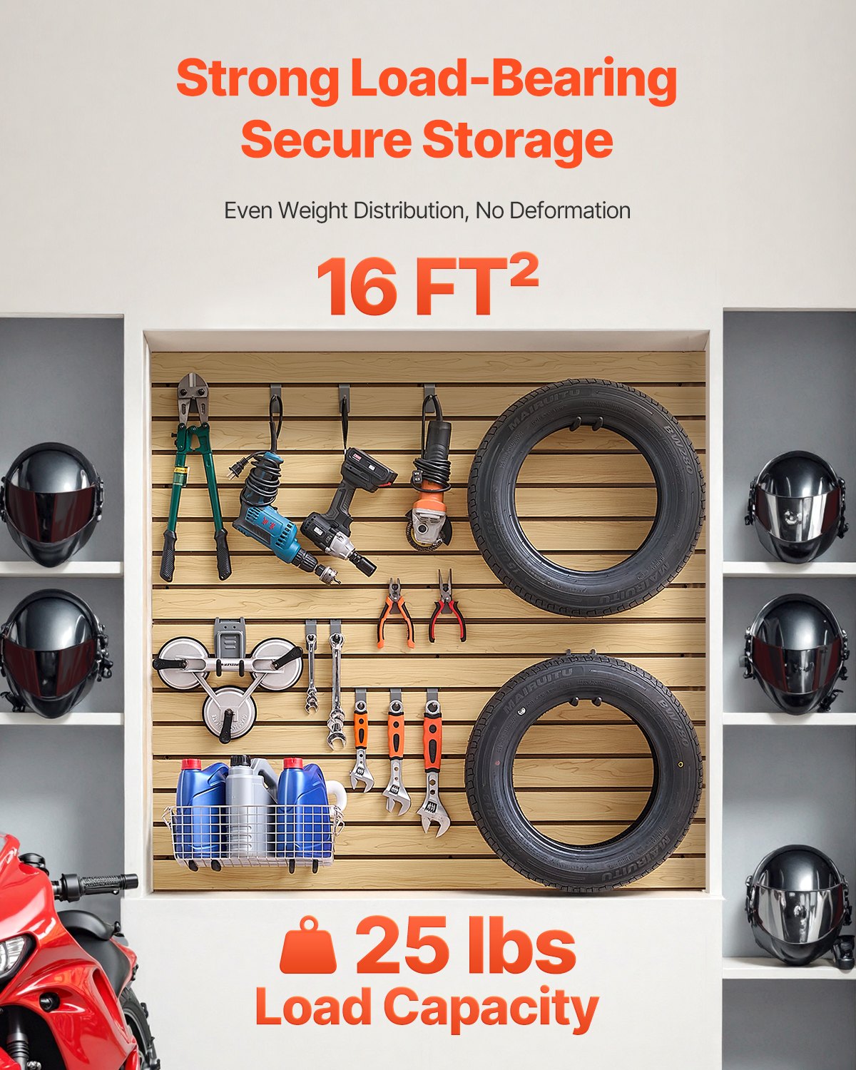 VEVOR Slat Wall Paneling, 4 x 4ft, MDF Garage Slatwall with Modular Design, Natural Slat Wall Easy-to-Install Adjustable Slatwall Panel with Coupling Structure & DIY Cutting, Fit for Storage & Display