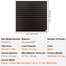 VEVOR Slatwall Panels, 4 ft x 2 ft Black Garage Wall Panels 24"H x 48"L (Set of 2 Panels), Heavy Duty Garage Wall Organizer Panels Display for Retail Store, Garage Wall, and Craft Storage Organization