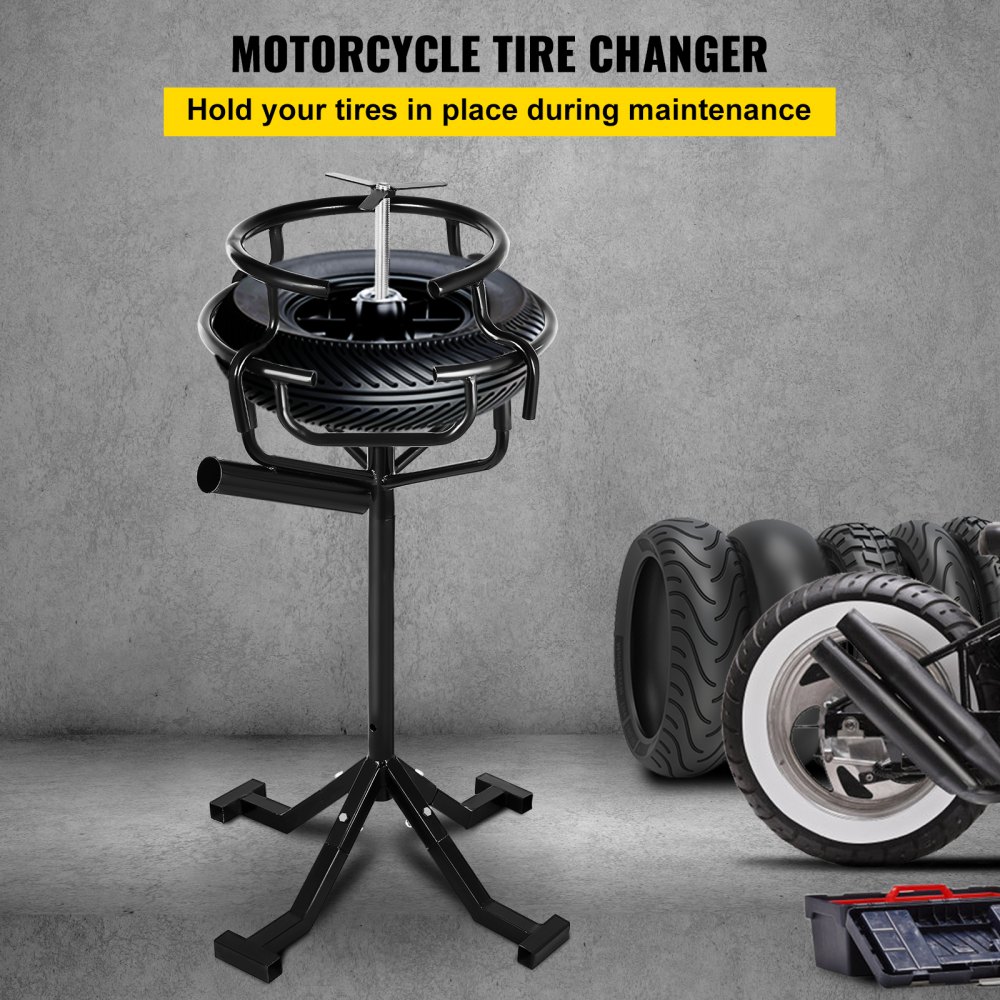VEVOR Motorcycle Tire Changing Stand, Fit for 10" - 21" Multi Tire Sizes, 37" - 41.3" Adjustable Height Durable Steel Tire Change Stand, Four Stand Feet Motocross Dirt Bike Tire Changer, Black