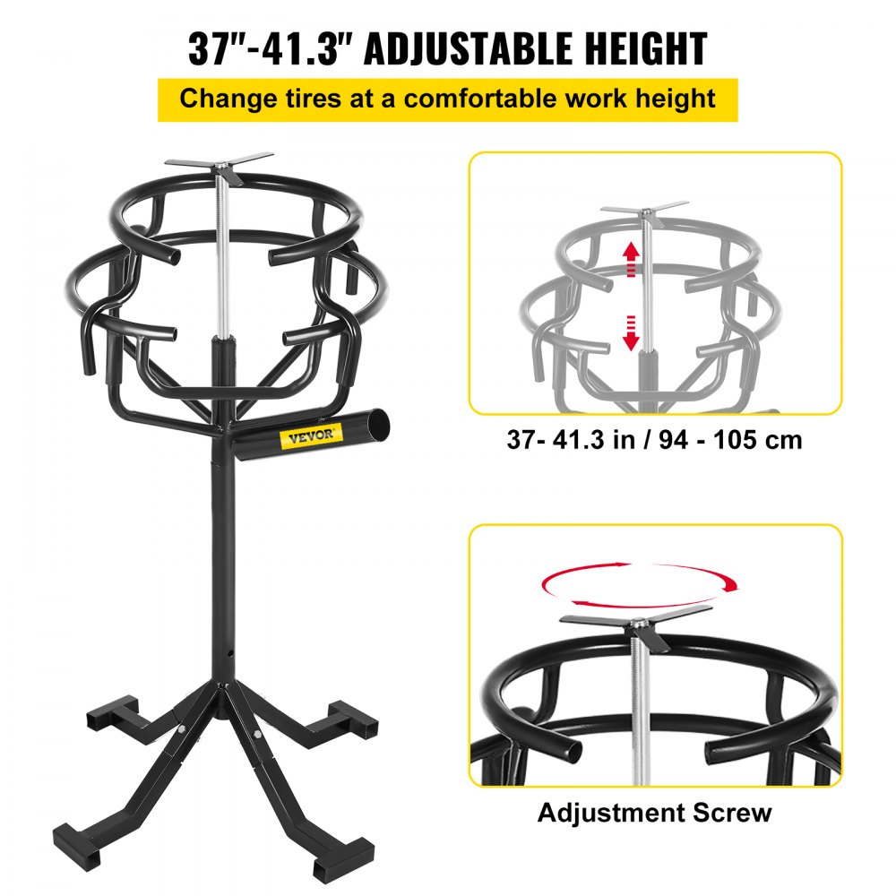 VEVOR Motorcycle Tire Changing Stand, Fit for 10" - 21" Multi Tire Sizes, 37" - 41.3" Adjustable Height Durable Steel Tire Change Stand, Four Stand Feet Motocross Dirt Bike Tire Changer, Black