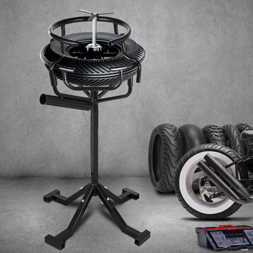 VEVOR Motorcycle Tire Changing Stand, Fit for 10" - 21" Multi Tire Sizes, 37" - 41.3" Adjustable Height Durable Steel Tire Change Stand, Four Stand Feet Motocross Dirt Bike Tire Changer, Black