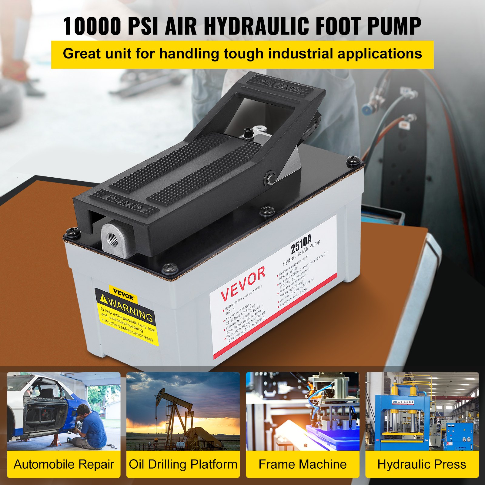 Air Powered Hydraulic Foot Pump 2510A 10,000PSI Pedal Control Tool