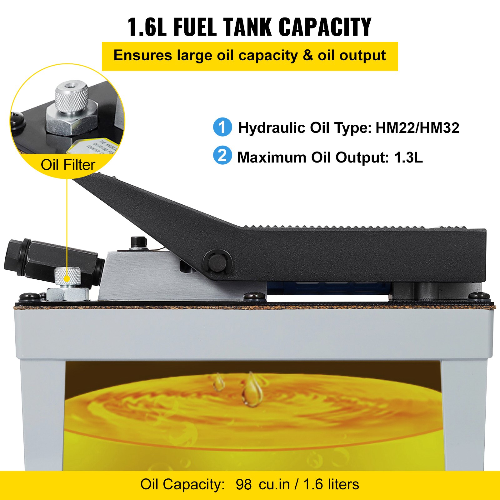 VEVOR Air Hydraulic Foot Pump Operated for Hydraulic Pullers  Air Powered Hydraulic Foot Pump 2510A Stinger Air/Hydraulic Pump