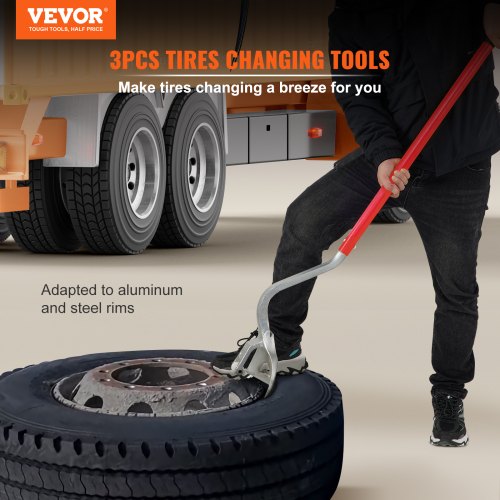 VEVOR Tire Mount Demount Tool, 22.5 to 24.5 inches, 3PCS Tire Changer Demount Tool Adapted to Aluminum and Steel Rims, with Extra Bead Keeper, Tire Changing Tools for Car Repairing, Red