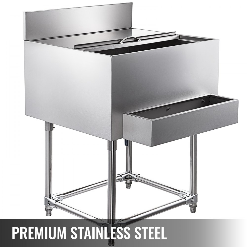 Stainless Steel Underbar Ice Bin Standing Cooler 61x53 cm Ice Chest for Bar