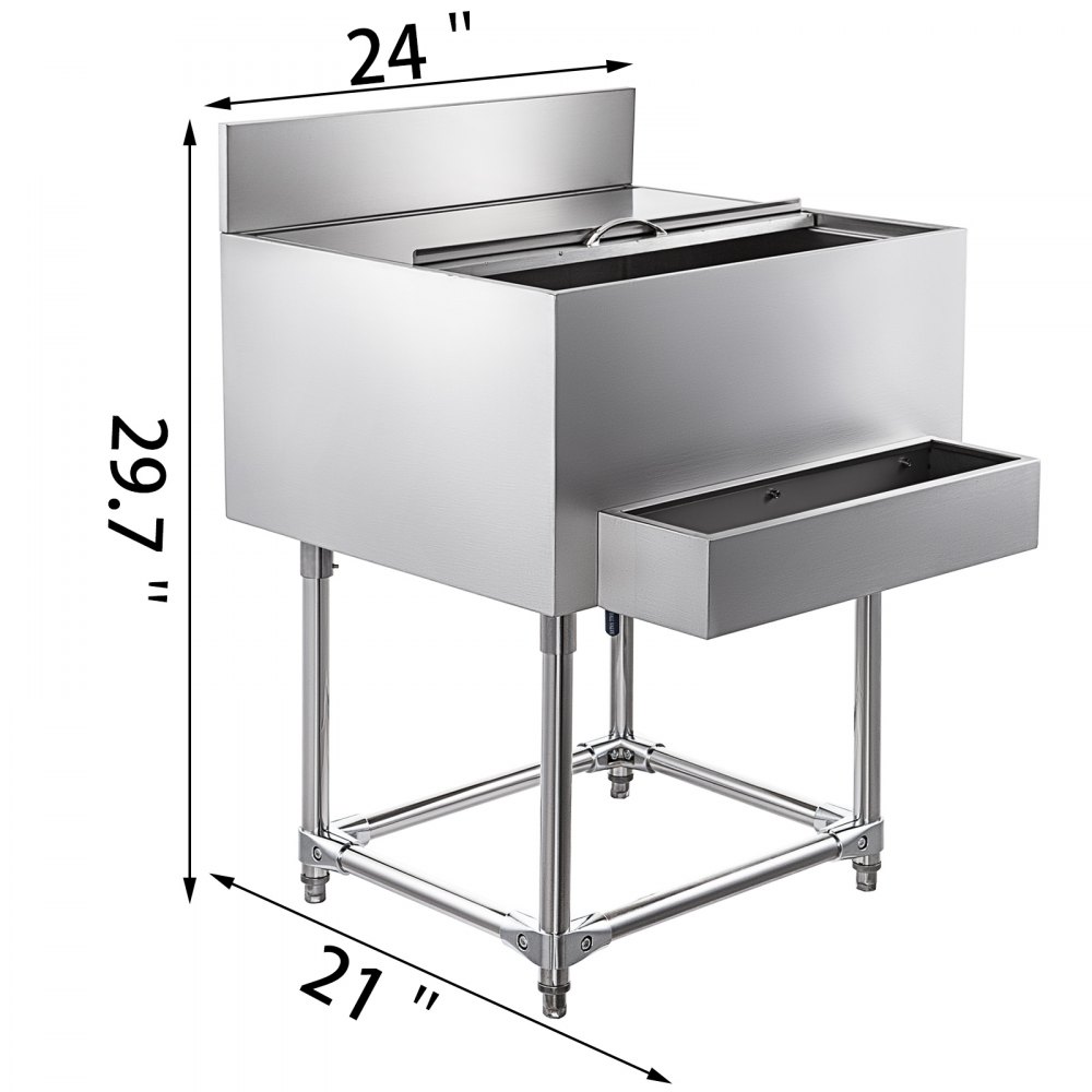 Stainless Steel Underbar Ice Bin Standing Cooler 61x53 cm Ice Chest for Bar