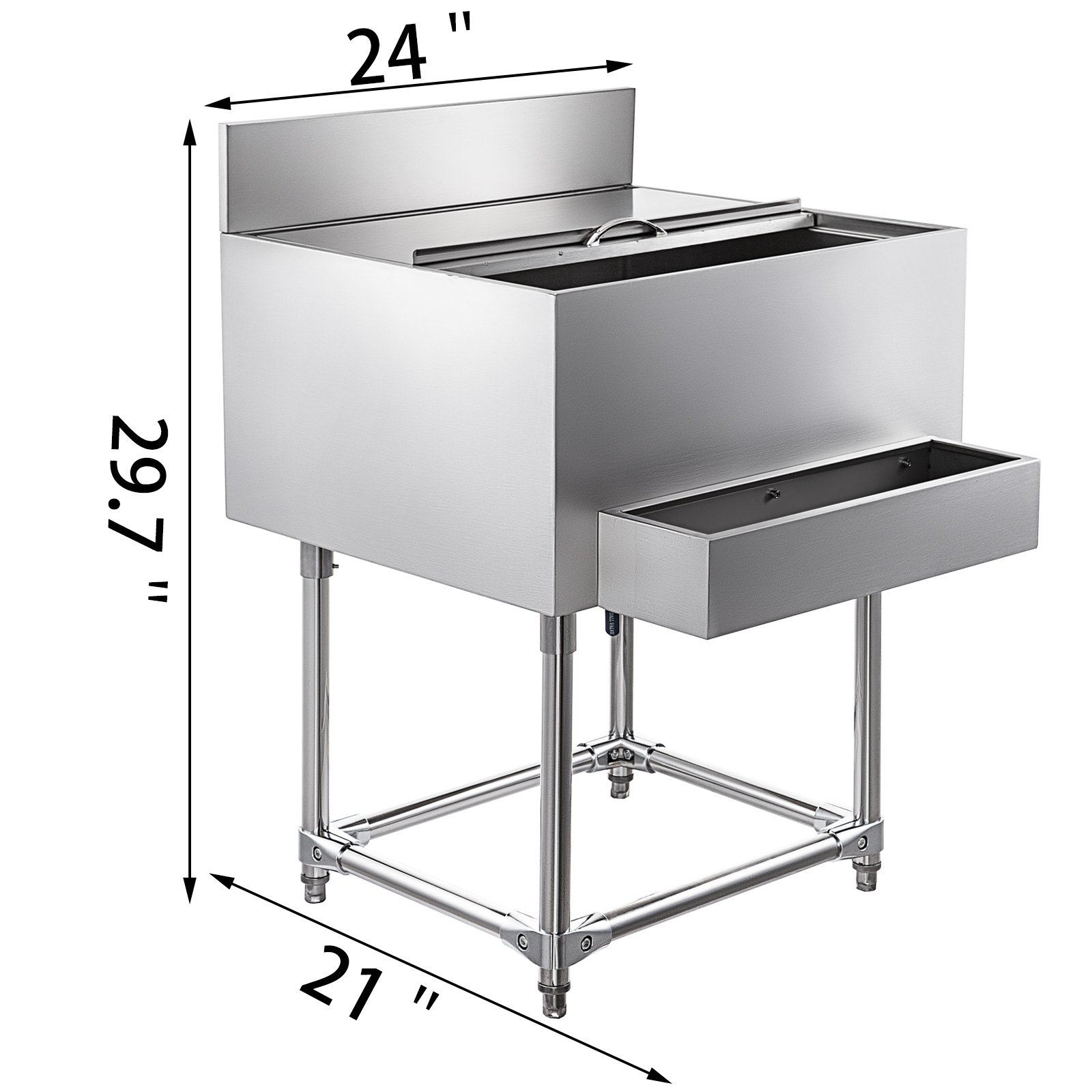 Stainless Steel Underbar Ice Bin Standing Cooler 61x53 cm Ice Chest for Bar
