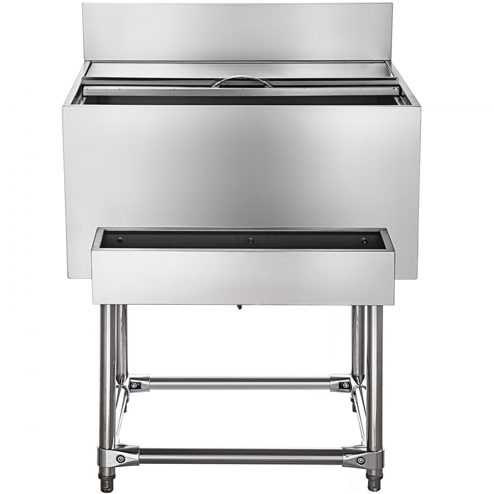 VEVOR Stainless Steel Underbar Ice Bin 30 x 21 Inch, Standing Cooler 215 lbs Ice Capacity, Ice Chest for Bar Silver, Stainless Steel Cooler with Sliding Cover, Bottle Shelf and Adjustable Feet