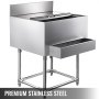 VEVOR Stainless Steel Underbar Ice Bin 30 x 21 Inch, Standing Cooler 215 lbs Ice Capacity, Ice Chest for Bar Silver, Stainless Steel Cooler with Sliding Cover, Bottle Shelf and Adjustable Feet