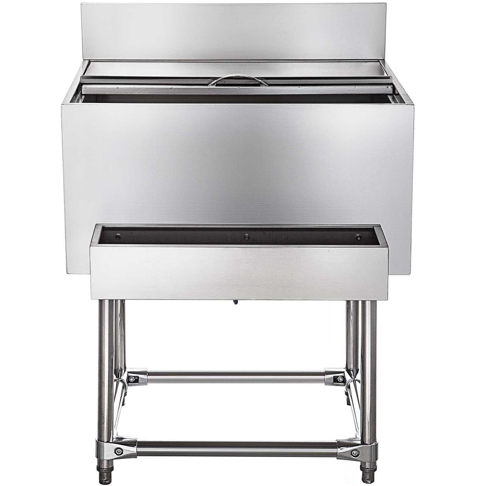 VEVOR Stainless Steel Underbar Ice Bin 30 x 21 Inch, Standing Cooler 215 lbs Ice Capacity, Ice Chest for Bar Silver, Stainless Steel Cooler with Sliding Cover, Bottle Shelf and Adjustable Feet