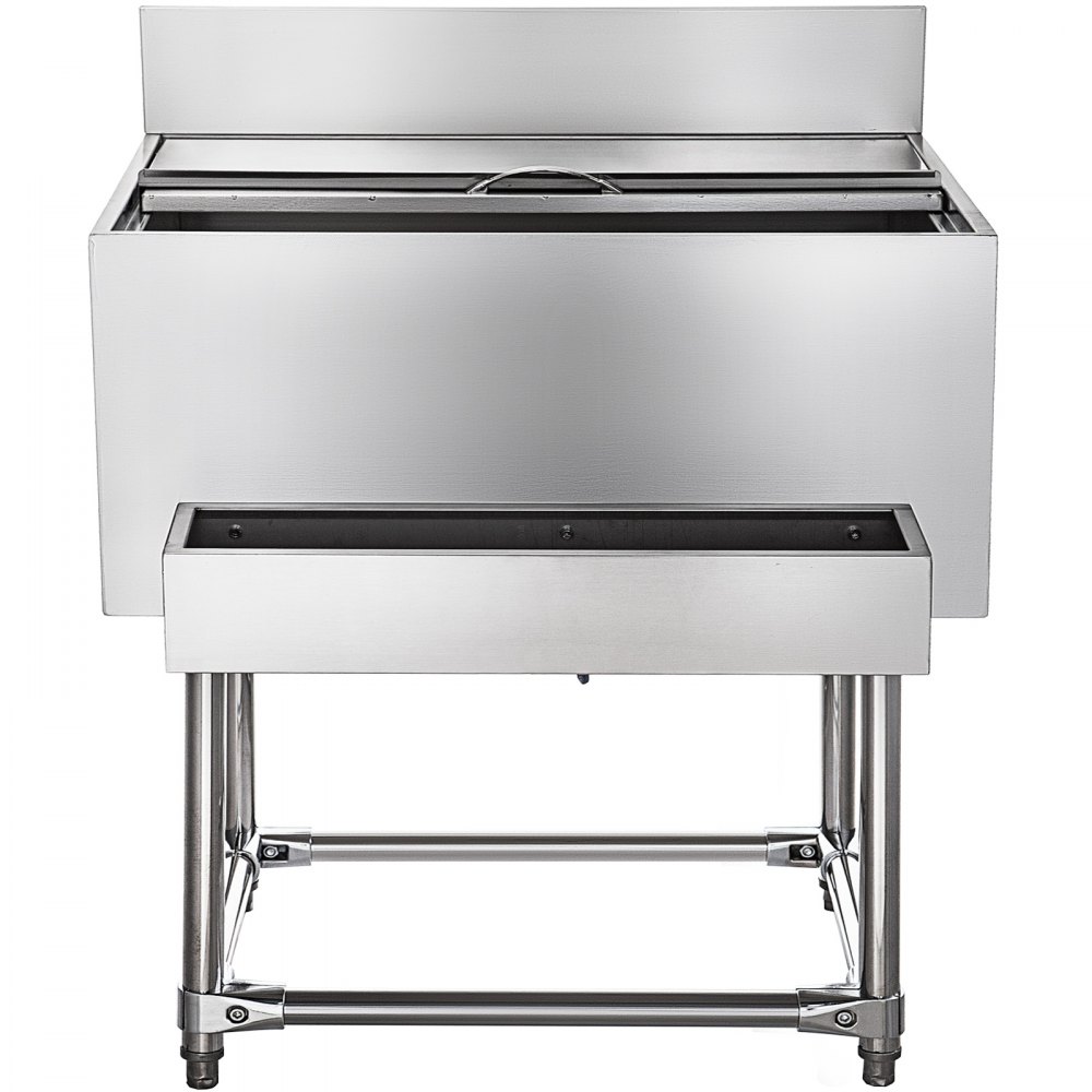 VEVOR Stainless Steel Underbar Ice Bin 36 x 21 Inch, Standing Cooler 264 lbs Ice Capacity, Ice Chest for Bar Silver, Stainless Steel Cooler with Sliding Cover, Bottle Shelf and Adjustable Feet