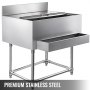 VEVOR Stainless Steel Underbar Ice Bin 36 x 21 Inch, Standing Cooler 264 lbs Ice Capacity, Ice Chest for Bar Silver, Stainless Steel Cooler with Sliding Cover, Bottle Shelf and Adjustable Feet