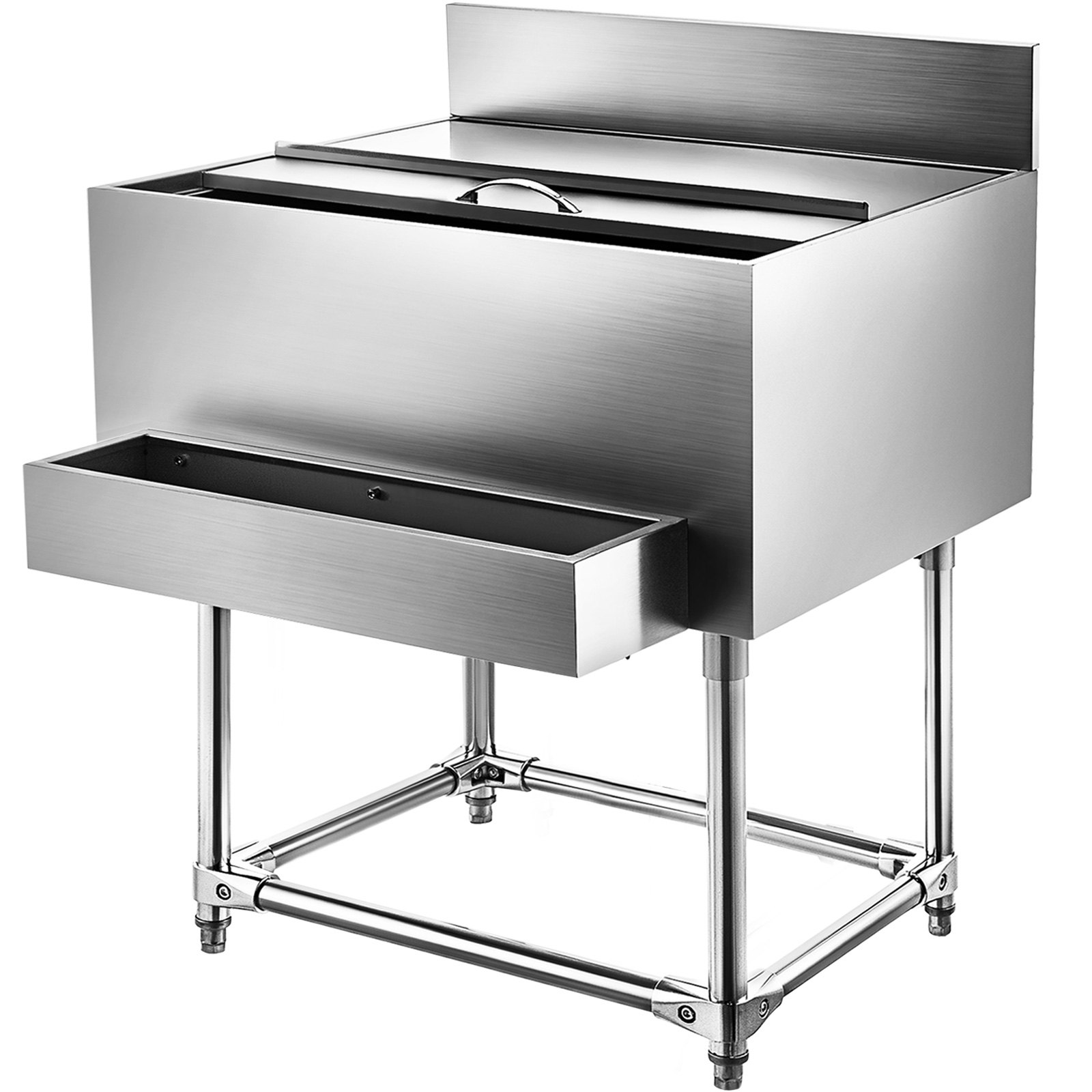 VEVOR Stainless Steel Underbar Ice Bin 36 x 21 Inch, Standing Cooler 264 lbs Ice Capacity, Ice Chest for Bar Silver, Stainless Steel Cooler with Sliding Cover, Bottle Shelf and Adjustable Feet
