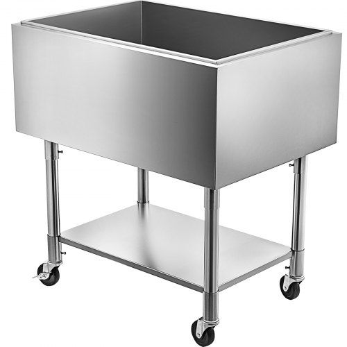 Vevor Stainless Steel Underbar Ice Bin Rolling Cooler Cart 24 x 21 In, Ice Chest