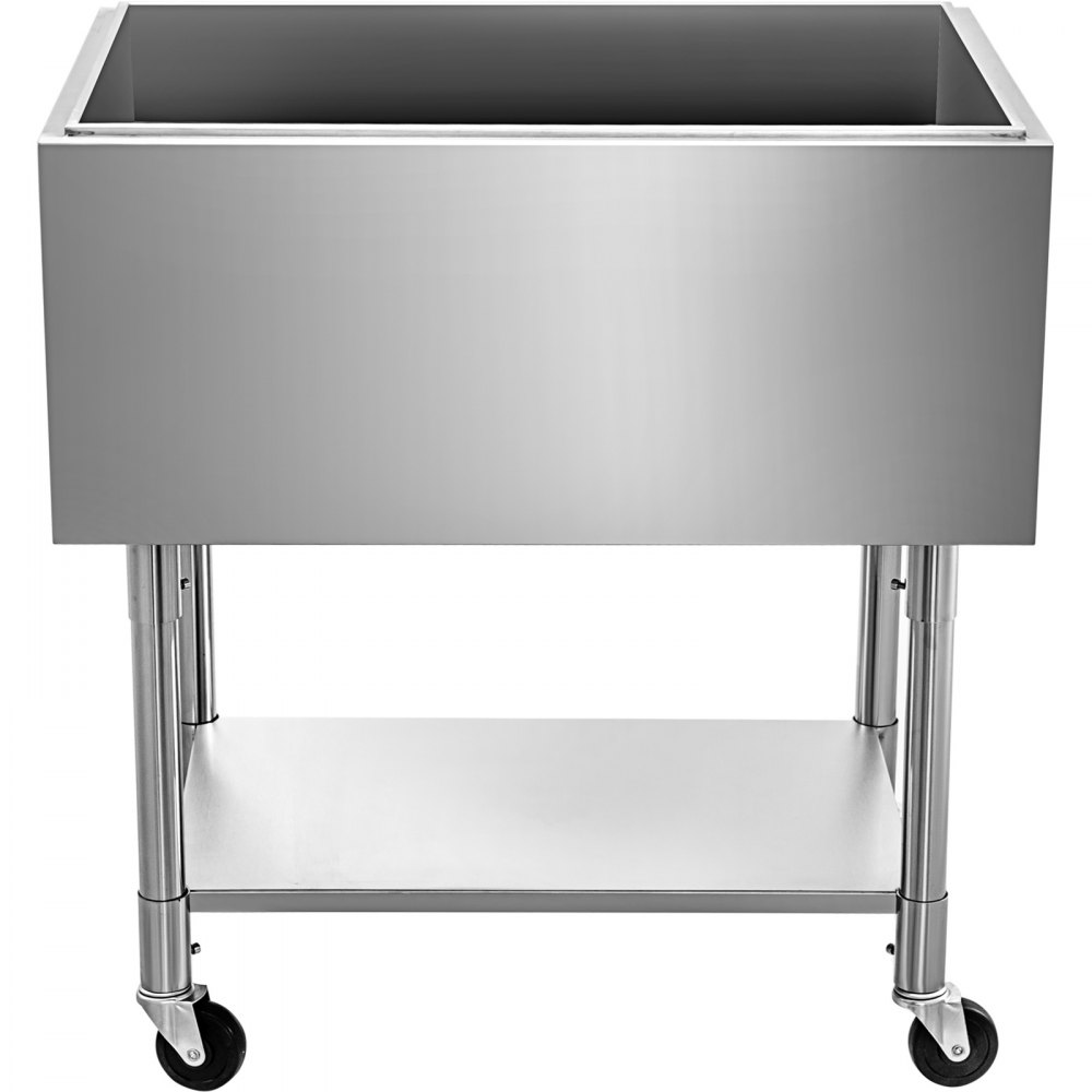 Vevor Stainless Steel Underbar Ice Bin Rolling Cooler Cart 24 x 21 In, Ice Chest