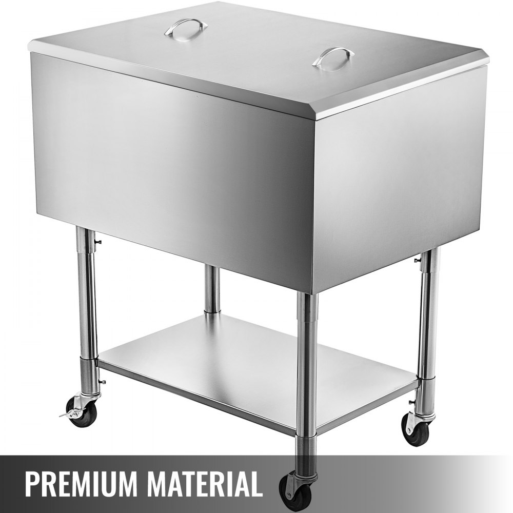 Vevor Stainless Steel Underbar Ice Bin Rolling Cooler Cart 24 x 21 In, Ice Chest