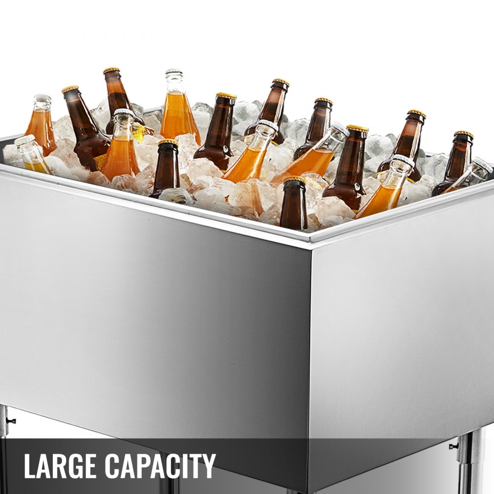 Vevor Stainless Steel Underbar Ice Bin Rolling Cooler Cart 24 x 21 In, Ice Chest