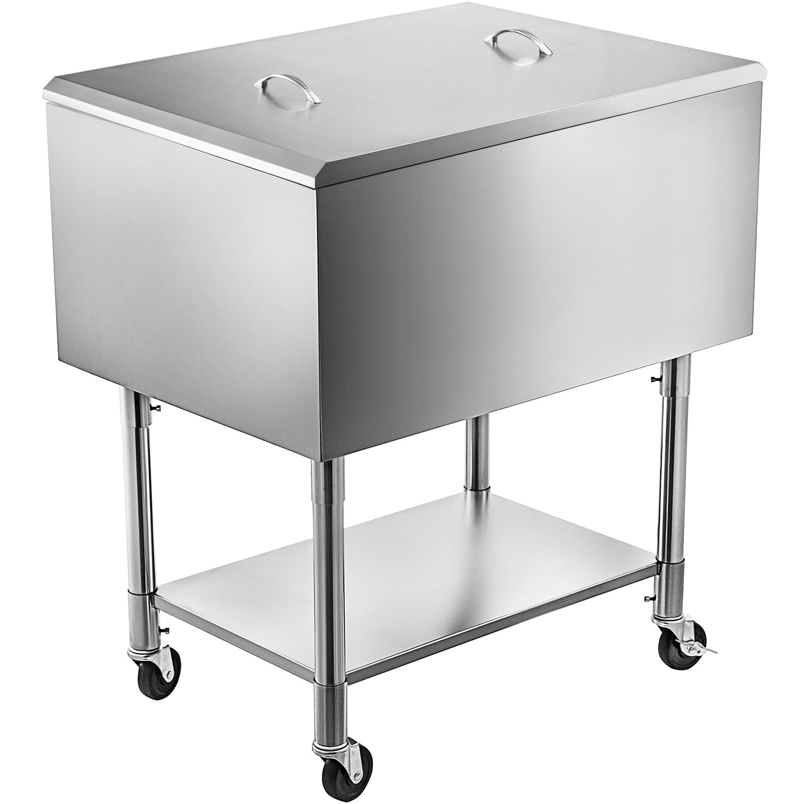 Vevor Stainless Steel Underbar Ice Bin Rolling Cooler Cart 24 x 21 In, Ice Chest