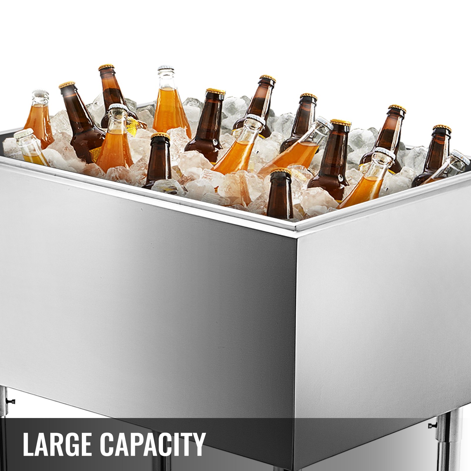 Vevor Stainless Steel Underbar Ice Bin Rolling Cooler Cart 24 x 21 In, Ice Chest