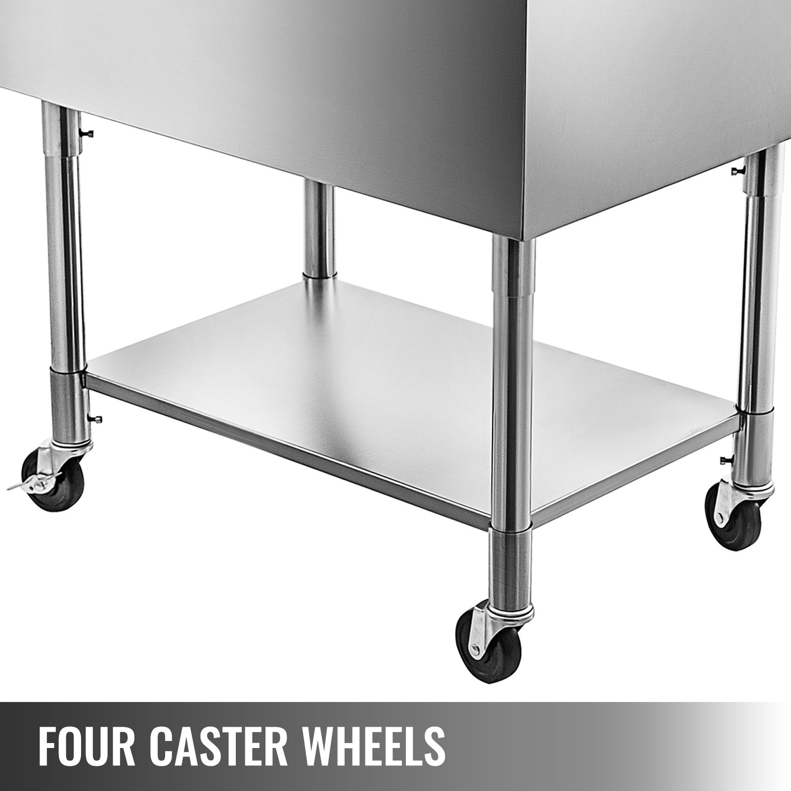 Vevor Stainless Steel Underbar Ice Bin Rolling Cooler Cart 24 x 21 In, Ice Chest