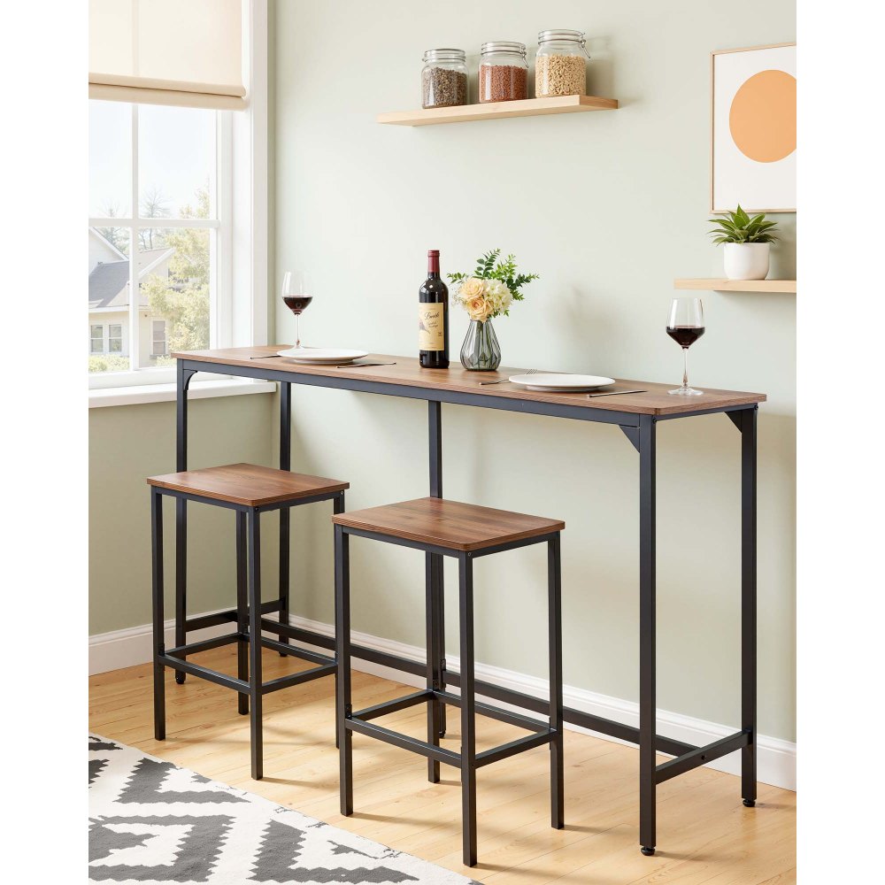 VEVOR Bar Table, 1PCS 63″ Kitchen Bar Table, Tall Dining Tables with Rounded Edge, Rectangular High Top Kitchen Tables for Balcony, Living Room, Light Brown, Black, Extended Horizontal Design