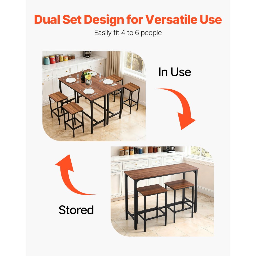 VEVOR Bar Table, 3PCS 1193.8mm Bars Tables Set, Bar Tables and Chair Set with Rounded Edge Design, Rectangular Pub Table with Two Stools for Office Desk, Breakfast Corner, Mini Bars, Rustic Brown
