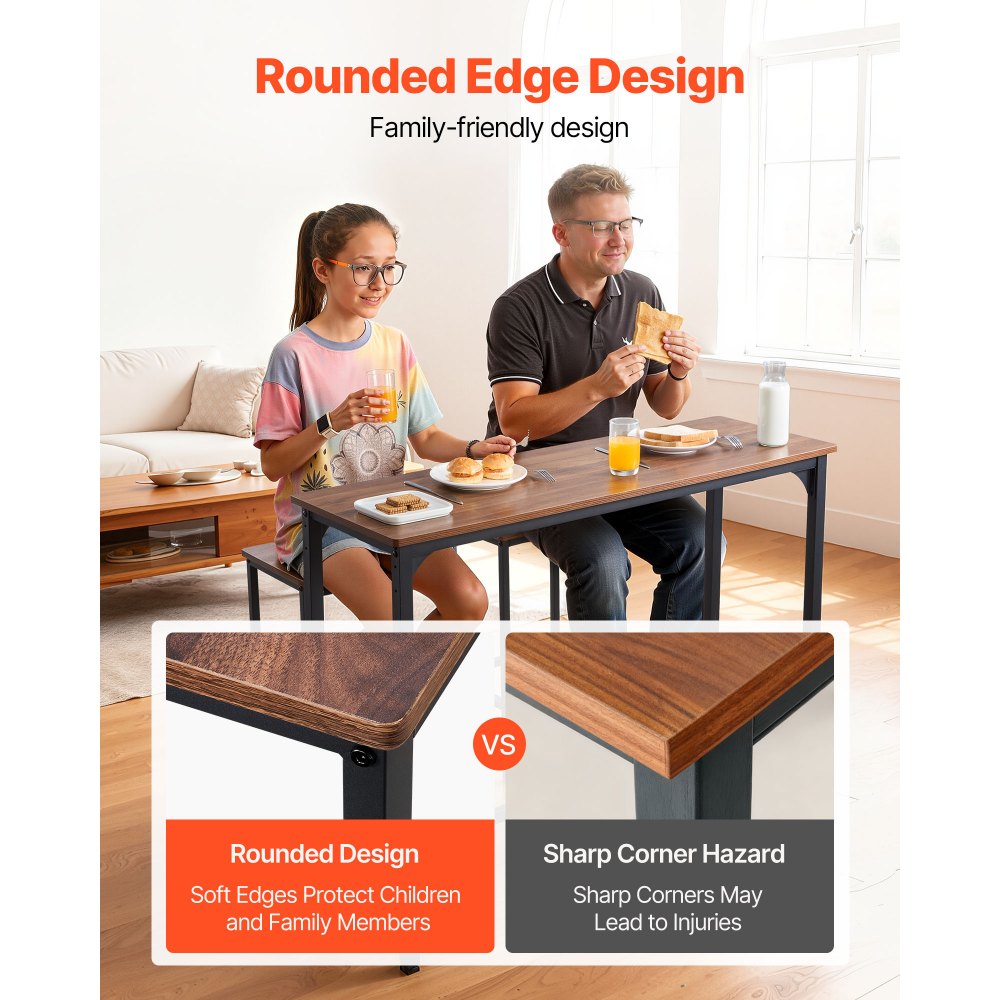 VEVOR Bar Table, 3PCS 1193.8mm Bars Tables Set, Bar Tables and Chair Set with Rounded Edge Design, Rectangular Pub Table with Two Stools for Office Desk, Breakfast Corner, Mini Bars, Rustic Brown