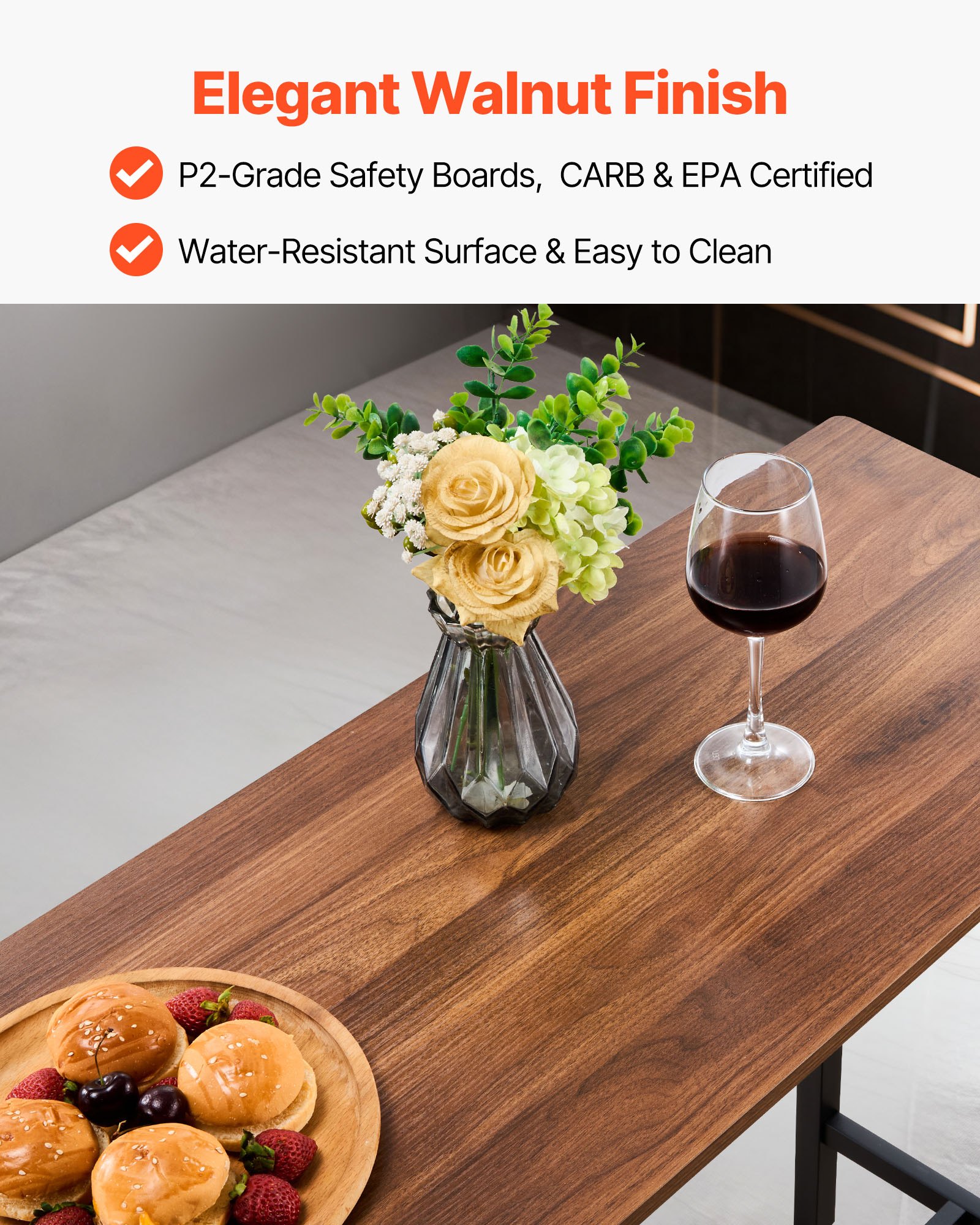 VEVOR Bar Table, 3PCS 1193.8mm Bars Tables Set, Bar Tables and Chair Set with Rounded Edge Design, Rectangular Pub Table with Two Stools for Office Desk, Breakfast Corner, Mini Bars, Rustic Brown