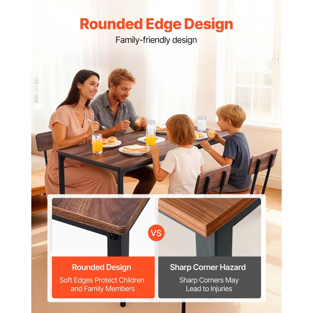 VEVOR Bar Table, 5PCS 47″ Bars Tables Set, Bar Tables and Chair Set with Rounded Edge Design, Rectangular Pub Table with Four Stools for Living Room, Dining Room, Kitchen, Walnut Color, Black