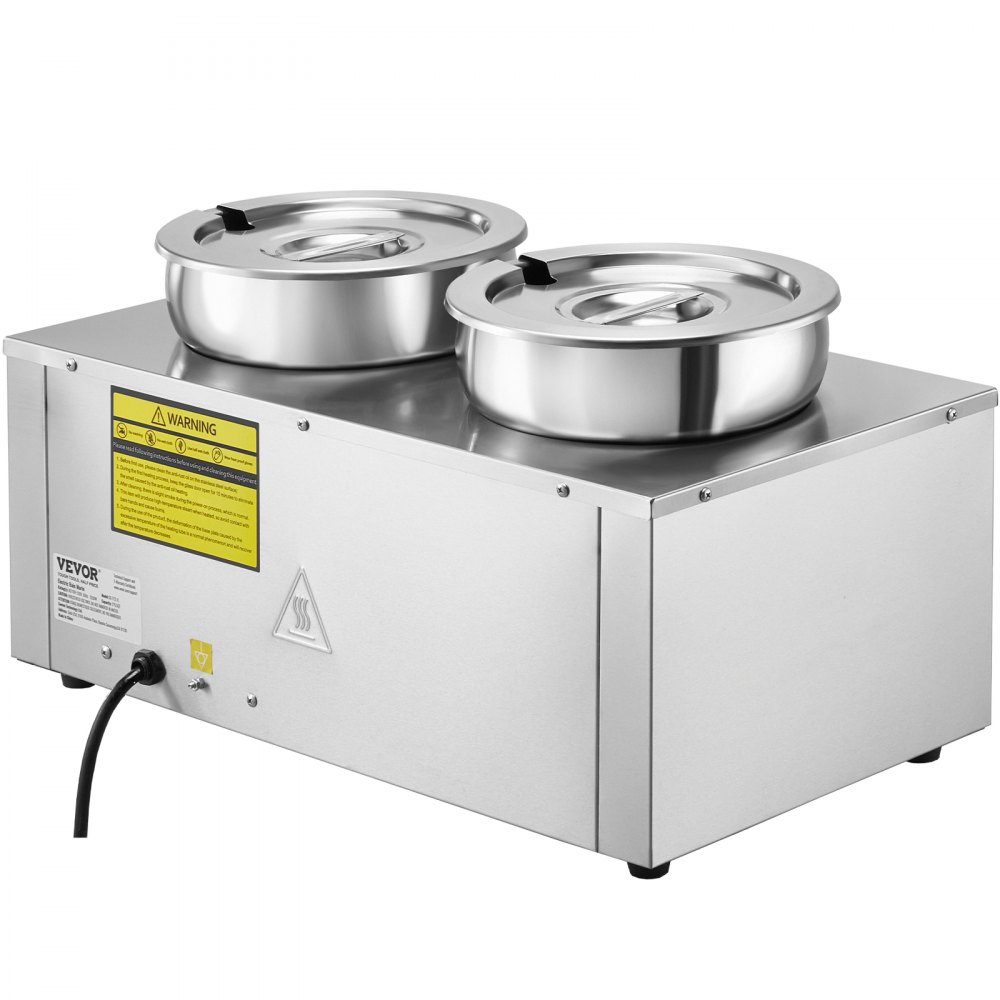 VEVOR Electric Soup Warmer, Dual 7.4QT Stainless Steel Round Pot, 1200W Commercial Food Warmer, 86~185°F Adjustable Temp, Bain Marie with Anti-Dry Burn and Reset Button, for Restaurant, Buffet