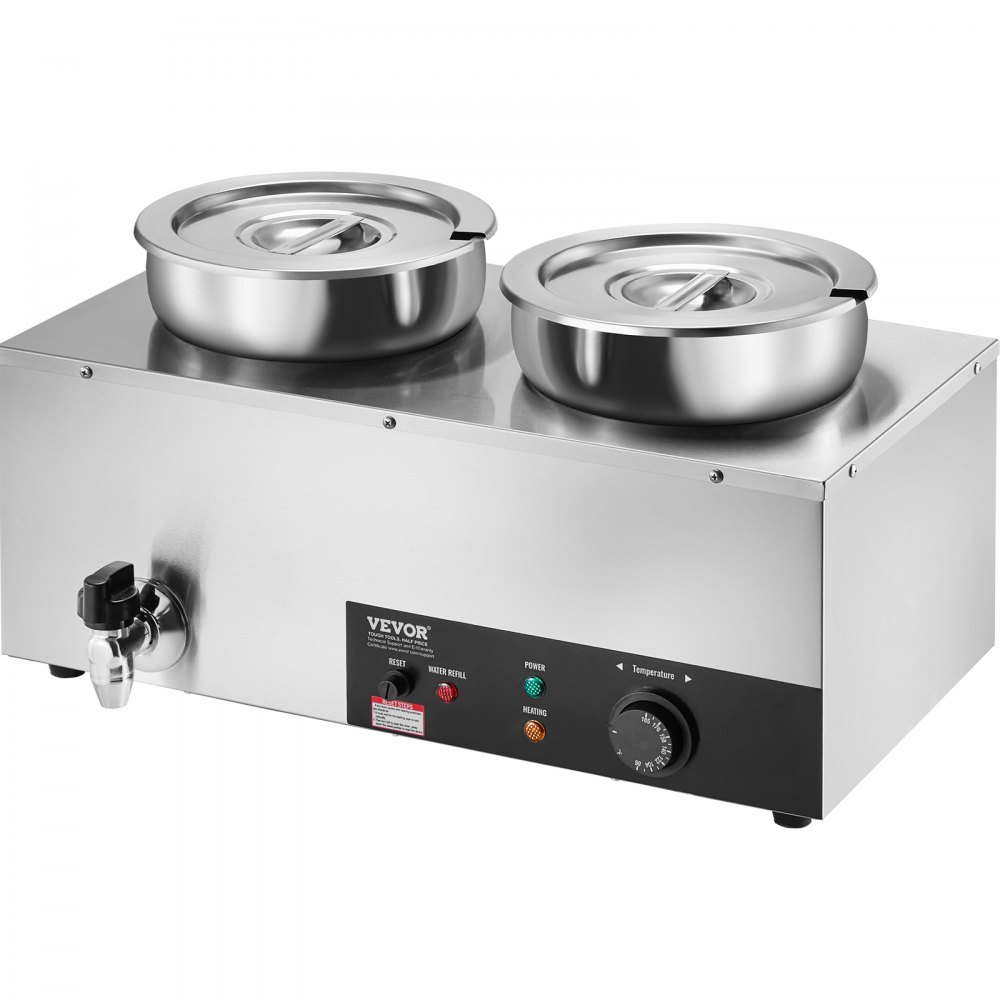 VEVOR Electric Soup Warmer, Dual 7.4QT Stainless Steel Round Pot, 1200W Commercial Food Warmer, 86~185°F Adjustable Temp, Bain Marie with Anti-Dry Burn and Reset Button, for Restaurant, Buffet