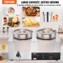 VEVOR electric soup warmer in a kitchen holding two 7.4 qt bowls, ideal for soup, sauce, stew, and cheese.