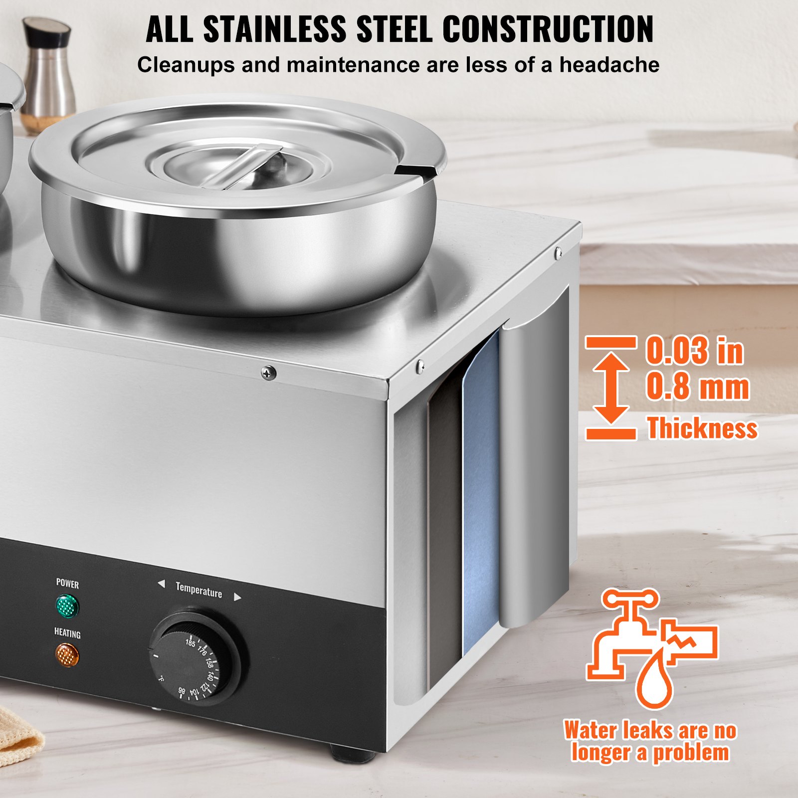 VEVOR Electric Soup Warmer, Dual 7.4QT Stainless Steel Round Pot, 1200W Commercial Food Warmer, 86~185°F Adjustable Temp, Bain Marie with Anti-Dry Burn and Reset Button, for Restaurant, Buffet