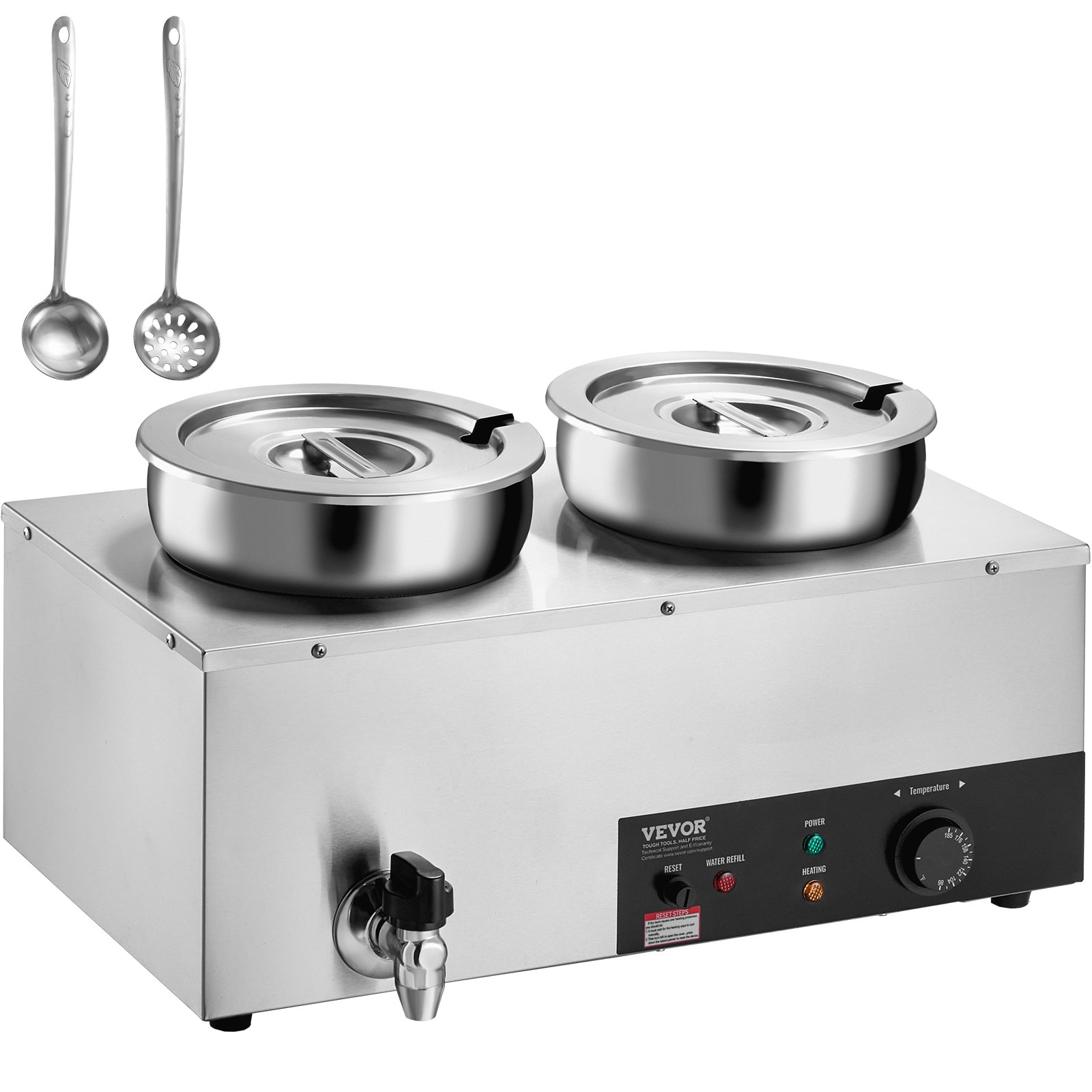 VEVOR Electric Soup Warmer, Dual 7.4QT Stainless Steel Round Pot, 1200W Commercial Food Warmer, 86~185°F Adjustable Temp, Bain Marie with Anti-Dry Burn and Reset Button, for Restaurant, Buffet