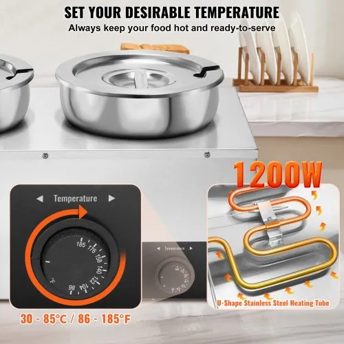 Calentador De Buffet Eléctrico Mahlzeit - Acero Inoxidable, 9 Litros, Temperatura Hasta 80°C - Ideal Para Catering, Eventos Y Hogar