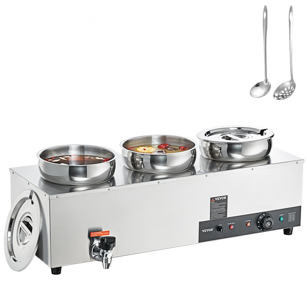 VEVOR Commercial Food Warmer 24QT Bain Marie 1200W Electric Buffet Warmer  Soup Warmer Stove Steam Countertop Stainless Steel Container Temperature  Control for Parties, Catering and Restaurant, Silver